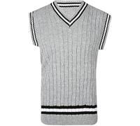 Men’s Cricket Cable Knitted Sweater Gents V Neck Sleeveless Knitted Vest Adults Plain Warm Vest Top Casual Winter Wear Cricket Playing Sports wear Sweater Plus Size S-XL Silver