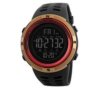 Men’s Digital Sport Watch Led Quartz Wrist Watch with Alarm Stopwatch Dual Time Zone Countdown EL Backlight Calendar Date Watches (Black-Gold-Red)
