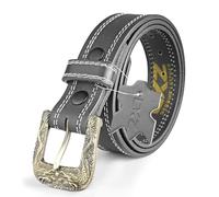 Men’s Double-Stitched Genuine Leather Belt - 100% Real Cowhide | Heavy-Duty Vintage Style with Dragon Brass Buckle | Black, Brown & Tan | Gift Box Optional (Black without Box, 36-38-40)