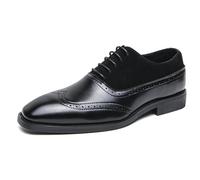 Men’s Dress Shoes with Classic Brogue Elastic Band Oxford Formal (Black,6.5)