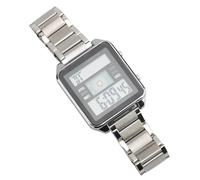 Men ' S Dual Time Display Digital Watch, Countdown Stopwatch Backlight Alarm Calendar, Waterproofing Stainless Steel Band LED Electronic Watch for Sports Travel Business (Silver)