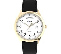 Men s Easy Reader 40 mm Watch Black Leather Strap White Dial Gold Tone Case