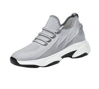 Men’s Elevator Shoes, Hidden Height Increasing Trainers, Lightweight Breathable Mesh Sneakers, Casual Athletic Boosting Shoes (Gray Flat Bottom,4.5)