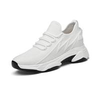 Men’s Elevator Shoes, Hidden Height Increasing Trainers, Lightweight Breathable Mesh Sneakers, Casual Athletic Boosting Shoes (White-8cm/3'',4.5)