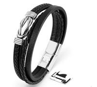 Men’s Genuine Leather Multi-Layer Bracelet - Infinity Knot Braided Wrap Magnetic Stainless Steel Clasp - Luxury Gothic Biker Jewelry - Handmade Cuff Gift Box Included (Black, 21, Centimeters)