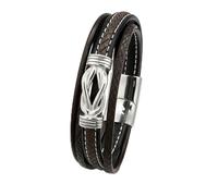 Men’s Genuine Leather Multi-Layer Bracelet - Infinity Knot Braided Wrap Magnetic Stainless Steel Clasp - Luxury Gothic Biker Jewelry - Handmade Cuff Gift Box Included (Brown, 21, Centimeters)