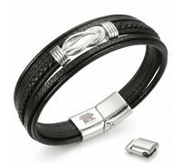 Men’s Genuine Leather Multi-Layer Bracelet - Infinity Knot Braided Wrap Magnetic Stainless Steel Clasp - Luxury Gothic Biker Jewelry - Handmade Cuff Gift Box Included (Black, 18, Centimeters)