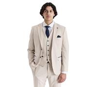 Men’s Glen Check Cream Suit Tweed-Like Tailored Fit 3-Piece Set for Wedding & Business Chest 34R - Waist 28R