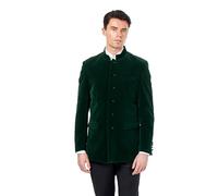 Men’s Green Velvet Smoking Nehru Jacket Classic Chinese Grandad Collar Wedding Party Blazer [BLZ-HARSHIL-Green, UK/US 54 EU 64]