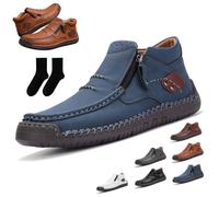 Men’s Handmade Premium Leather Slip-On Driving Boots - Wide Toe, Arch Support, The First Young Driving Boots Men (Blue,10.5)