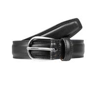 Men’s Heritage Lined Leather Belt with Shiny Silver Buckle and Stitched Edge - Black / M