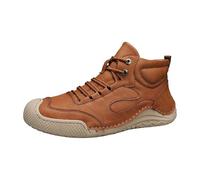 Men’s High Top Leather Trainers with Rubber Toe Cap, Lace-Up Casual Shoes with Cushioned Insole, Anti-Slip Outsole, Wide Fit Construction, Precision-Stitched Overlays for Structural Integrity Brown