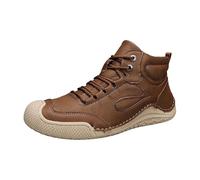 Men’s High Top Leather Trainers with Rubber Toe Cap, Lace-Up Casual Shoes with Cushioned Insole, Anti-Slip Outsole, Wide Fit Construction, Precision-Stitched Overlays for Structural Integrity Khaki