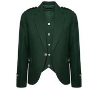 Men’s Highland Argyle Jacket and Vest Set - Green Formal Scottish Kilt Outfit with Silver Buttons (UK, Numeric, 44, Regular, Short, Green)