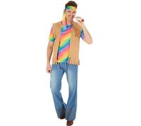 Men’s Hippie Peace Costum Man Halloween Fancy Dress Outfit Carnival Woodstock