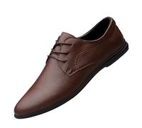 Men’s Italian Brown Leather Lace-Up Tuxedo Shoes Lightweight Formal Business Low Top Casual Walking Shoes(7.5 UK)