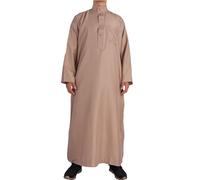 Men’S Jubba - Male Casual Robe Muslim Stand Thobe Long Solid Pocket Long Sleeve Jubba Robe (Khaki S)