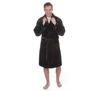 Men’s Knee Length Fleece Wrapover Dressing Gown S-XL Various Styles - Black - Large