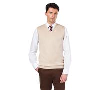 Men’s Knitted 100% Cotton Beige Sleeveless Jumper V-Neck Vest[JUMPER-VEST-543-BEIGE-M]