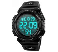 Men 's Large Face Digital Outdoor Sports Waterproof Watch LED Luminous Alarm Stopwatch Simple Army (Black)