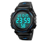 Men 's Large Face Digital Outdoor Sports Waterproof Watch LED Luminous Alarm Stopwatch Simple Army (Blue)
