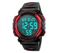 Men 's Large Face Digital Outdoor Sports Waterproof Watch LED Luminous Alarm Stopwatch Simple Army (Red)