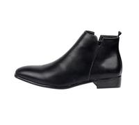Men’s Leather Ankle Boots with Pointed Toe and Side Zip, Classic Chelsea Style Smart Dress Boots for Men, Slip-Resistant Low Heel Polished Formal Shoes, Minimalist Business Wedding Footwear