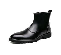 Men’s Leather Ankle Boots with Side Zip, Pointed Toe Smart Dress Boots for Men, Classic Brogue Style Formal Shoes, Business Wedding Office Footwear, Polished Non-slip Formal Work Boots