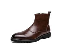 Men’s Leather Ankle Boots with Side Zip, Pointed Toe Smart Dress Boots for Men, Classic Brogue Style Formal Shoes, Business Wedding Office Footwear, Polished Non-slip Formal Work Boots