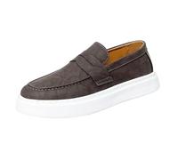 Men’s Leather Slip On Loafers Low Top Cowhide Sneakers Retro Casual Sporty Flats Easy Wear Comfortable Shoes for Daily Walking Work and Travel(Brown,9)