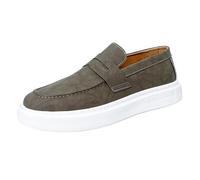 Men’s Leather Slip On Loafers Low Top Cowhide Sneakers Retro Casual Sporty Flats Easy Wear Comfortable Shoes for Daily Walking Work and Travel(Khaki,10.5)