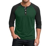 Men’s Long Sleeve Henley T-Shirt Casual Color Block Raglan Baseball Tee Button Down Soft Cotton Men Tops Dark 3XL