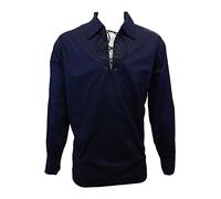 Men’s Long Sleeve Shirt, Jacobite Ghillie Shirt for Kilts, w/Leather Tie, Blue, Medium