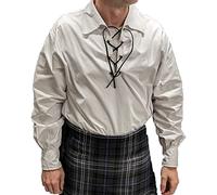 Men’s Long Sleeve Shirt, Jacobite Ghillie Shirt for Kilts, w/Leather Tie, White, 3XL
