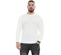 Men’s Long Sleeve Thick Winter Sweater, Chunky Cable Knit Pullover Jumper Warm Crew Neck Style Knitwear for Adults, Elegant Gentleman Casual Classic Outfit UK S-5XL Cream