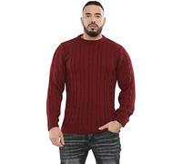 Men’s Long Sleeve Thick Winter Sweater, Chunky Cable Knit Pullover Jumper Warm Crew Neck Style Knitwear for Adults, Elegant Gentleman Casual Classic Outfit UK S-5XL Burgundy