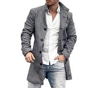 Men’s Long Trench Coat Wool Blend Overcoat Full Mid-Length Vintage Long Sleeve Peacoat Winter Warm Jacket Casual Fashion Men Business Casual Outwear Regular Fit Trench Coat Size M-4XL