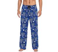 Men’s Mexican Sugar Skulls and Flowers Pajama Pants with Pockets Lounge Pants Relaxed Drawstring Sleep Pants, Happy Hanukkah, Medium