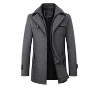 Men‘s Mid Length Business Coat - Thick Coat Jacket Regular Fit Single Breasted Trench Coat Solid Color Non Ironing Peacoats Padded Military Windproof Warm Comfortable Coat Casual Business Outwear