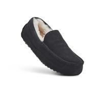 Men’s Moccasin Slippers-Suede Upper with Plush Lambswool Lining-Hand-Stitched Classic Moccasin Style-Naturally Moulds to the Foot with Cushioned Comfort & Durable for Indoor & Outdoor - Black/UK 12