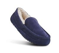 Men’s Moccasin Slippers-Suede Upper with Plush Lambswool Lining-Hand-Stitched Classic Moccasin Style-Naturally Moulds to the Foot with Cushioned Comfort & Durable for Indoor & Outdoor - Navy Blue/UK 7