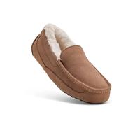 Men’s Moccasin Slippers-Suede Upper with Plush Lambswool Lining-Hand-Stitched Classic Moccasin Style-Naturally Moulds to the Foot with Cushioned Comfort & Durable for Indoor & Outdoor - Chestnut/UK 7