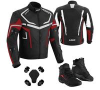 Men’s Motorcycle Jacket 4 Season Cordura Textile Biker Jacket Waterproof Windproof with CE Armor, Air Vents Removable Thermal Liner With Motorbike Shoes (UK, Alpha, M, Regular, Regular, RED)