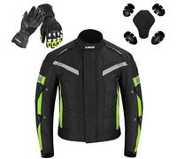 Men’s Motorcycle Jacket 4 Season Cordura Textile Biker Jacket Waterproof Windproof with CE Armor, Air Vents & Removable Thermal Liner With Leather Gloves Set (UK, Alpha, L, Regular, Regular, Green)