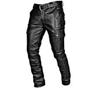 Men’s Multi Pockets Genuine Leather Biker Pants/Biker Hose & Cargo Pockets Trousers