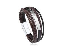 Men’s Multi-Strand Braided Leatherette Bracelet - Custom Engraved Stainless Steel Charm - 5-in-1 Nautical Inspired Design in Black & Brown - Durable Magnetic Clasp Bracelet for Men (Brown)