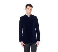 Men’s Navy Velvet Smoking Nehru Jacket Classic Chinese Grandad Collar Wedding Party Blazer [BLZ-HARSHIL-Navy, UK/US 54 EU 64]