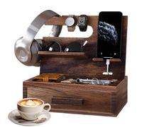 Men’s Nightstand Organizer Wooden Phone Docking Station Drawer Holder Wood Multidevice Storage Stand Bedside Charging Display Tray Elegant Desktop Accessory Organizer Stylish Vanity Dock Decorat