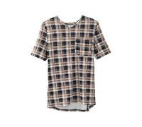 Men’s Open-Back Adaptive No-Peek V-Neck Pocket Tee, Neutral Plaid, Large