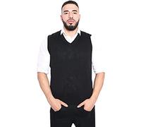 Men’s Plain 10G Slip Over Knitwear Knitted Waistcoat Sweater Cardigans Tank Tops Adults Gentleman V-Neck Sleeveless Ribbed Vest Classic Business Office Tank Top (Black, UK Large)